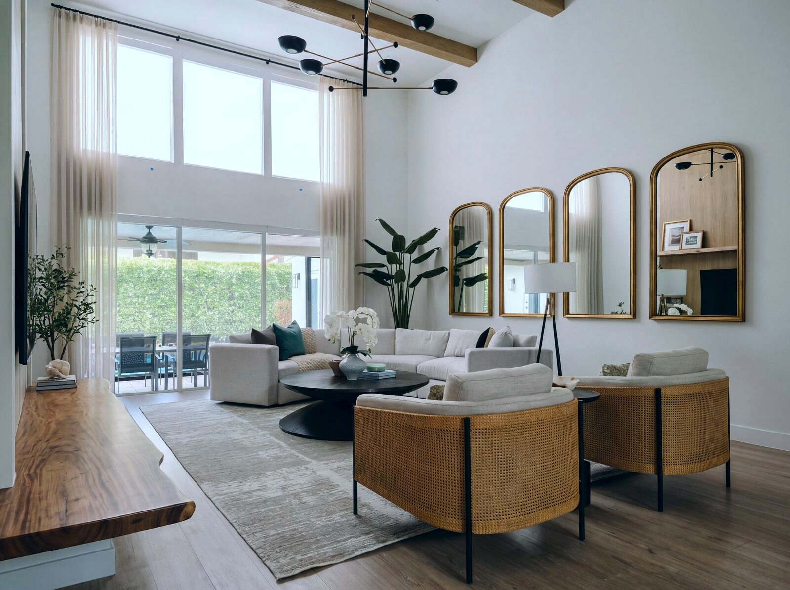 Living room with cane accent chairs